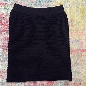 Black Ribbed Knit Pencil Skirt